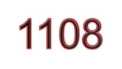 red 1108 number 3d effect white background