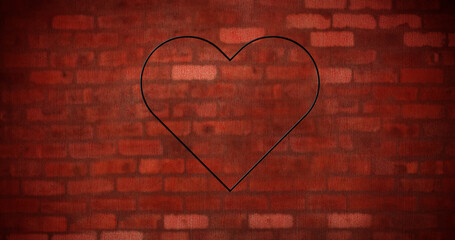Image of glowing neon heart icon on brick wall