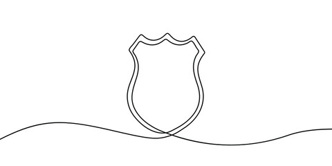 Continuous line drawing of shield. One line drawing background. Vector illustration. Protection shield icon - obrazy, fototapety, plakaty