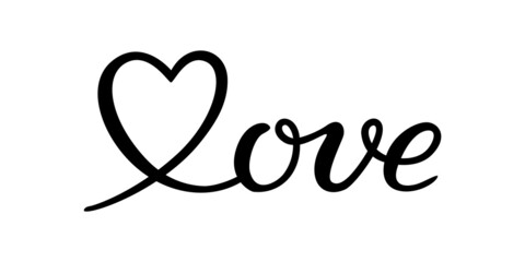 Love word lettering. Love is beautifully written. Love with a heart