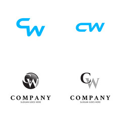Set of CW Letter Logo Design Template Element