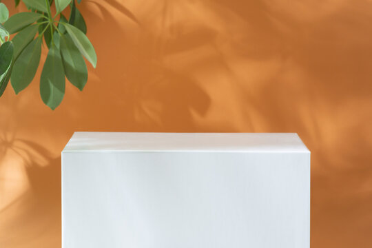 White podium on orange background