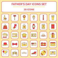 Red And Yellow Color Set Of 30 Father Day Square Icons.