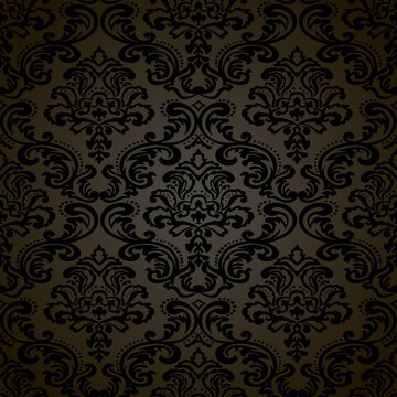 Seamless Pattern Black Damask Wallpaper.