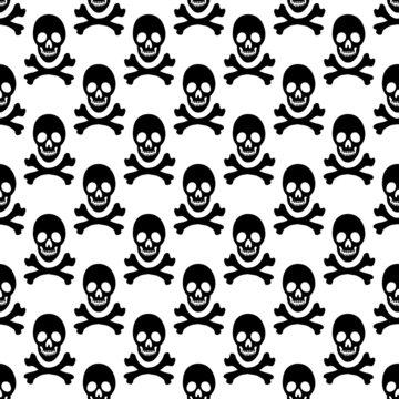 Black skeletons in various poses pattern. Halloween design. Perfect for fall, holidays, fabric, textile. Seamless repeat swatch.