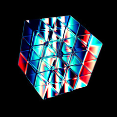 3d rendered abstract cubic shape detailed reflection and dispersion.