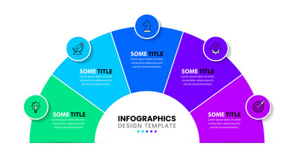 Fototapeta premium infographic template. Semicircle in 5 parts with text
