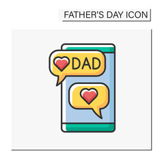 Chatting color icon. Nice message for father. Love and attention for dad. Communication on smartphone application. Father day concept. Isolated vector illustration