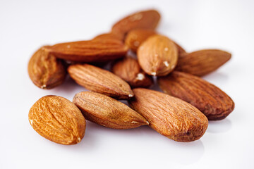 fresh almonds in shell on a white background
