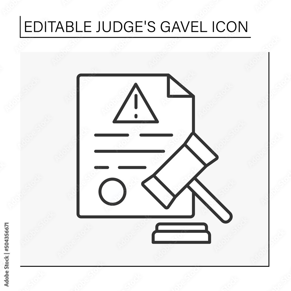 Poster document line icon. court. limit on access. triangle. judge decision. judge gavel concept. isolate v