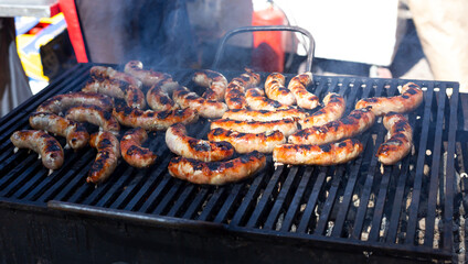 Sausages are grilled