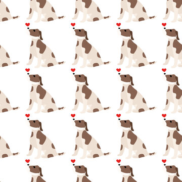 Cute dogs Jack Russell Terrier. Fanny animals . Vector hand drawn seamless pattern. Perfect for baby, kids apparel, print design, textile. White background.