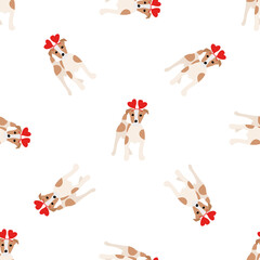 Cute dogs Jack Russell Terrier. Fanny animals . Vector hand drawn seamless pattern. Perfect for baby, kids apparel, print design, textile. White background.