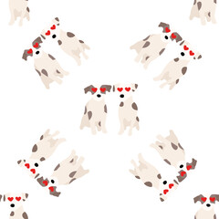 Cute dogs Jack Russell Terrier. Fanny animals . Vector hand drawn seamless pattern. Perfect for baby, kids apparel, print design, textile. White background.