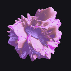 Abstract 3D render - deformed pink gradient object, isolated on dark background	