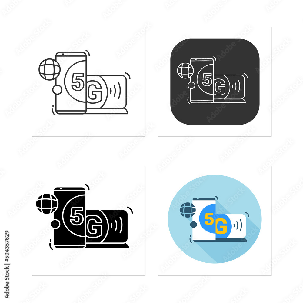 Poster 5g mobile signal icons set. telecommunications and internet speed. generation wireless web network g