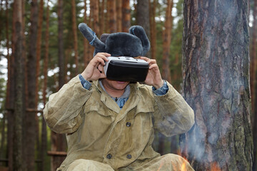 Virtual reality in the forest. Virtual reality glasses