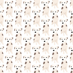 Cute dogs Jack Russell Terrier. Fanny animals . Vector hand drawn seamless pattern. Perfect for baby, kids apparel, print design, textile. White background.