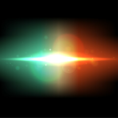 Bursting Light Beam with Bokeh Lights, Green and Orange