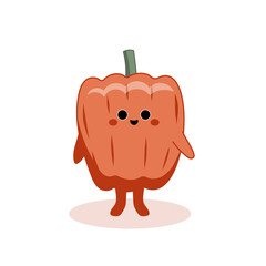Cute image of bell pepper with funny face drawn. Healthy food concept and objects for learning in preschool education