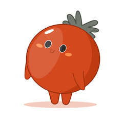 Cute image of a tomato with a funny painted face.Healthy food concept and objects for learning in preschool education