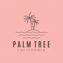 Poster palm tree icon line art logo vector symbol illustration design © garisium