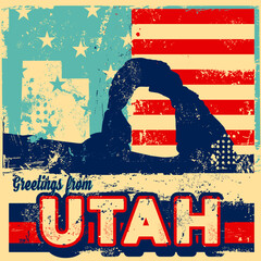 An abstract vector grunge poster illustration on Greetings from Utah  - obrazy, fototapety, plakaty