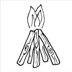 doodle fire icon, kids hand drawing bonfire, art line vector illustration