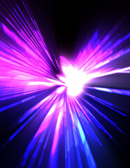 Futuristic lens flare. Light explosion star with glowing particles and lines. Beautiful abstract rays background.