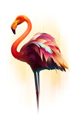 drawn bright flamingo bird on a light background
