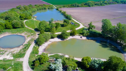 Lakes among fields, recreation center, nature, fishing, spring