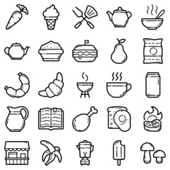 Food Flat Icon Set Isolated On White Background