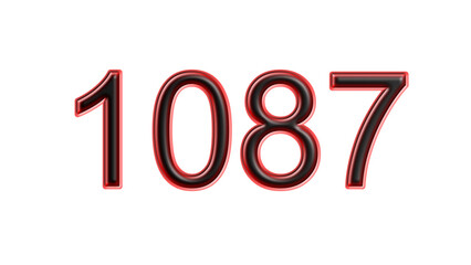 red 1087 number 3d effect white background