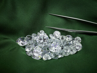 Loose Diamond Parcel on Green Silk Background. Luxury Diamond Photograph. Ethical Eco-Friendly...