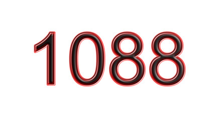 red 1088 number 3d effect white background