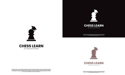 chess learning logo, pawn with graduation hat logo concept