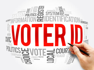 Voter ID word cloud collage, social concept background