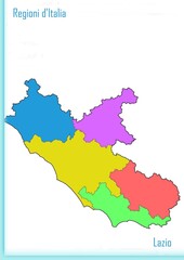 Italy: Design of the Lazio Region with the colored provinces. - obrazy, fototapety, plakaty