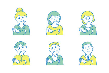 腕組みをして困っているいろいろな人11　高齢者と若者　ポップ