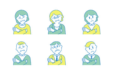 腕組みをして困っているいろいろな人12　高齢者と若者　ポップ
