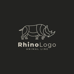Rhino Line Art Linear Minimalistic Logo. Outline Rhinoceros Flat Style Premium Vector
