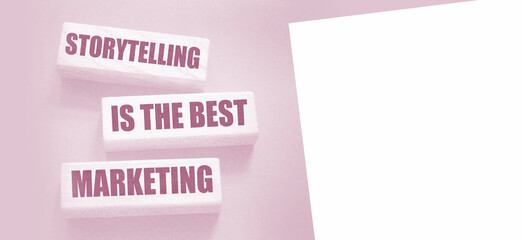 Storytelling is the best Marketing words on wooden blocks. The motivational marketing piar...