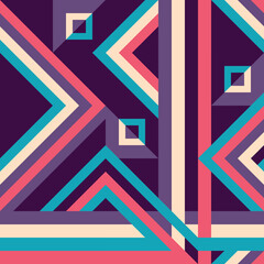 Abstract geometric seamless pattern. Decorative background design. Colored stripes and triangles. Digital technology design style. Futuristic ornamental structure. Vector illustration. 