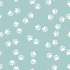 Patrón de huellas de oso en blanco sobre fondo verde pastel