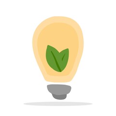 Vector illustration of a yellow light bulb with a plant inside. The concept of conservation of energy and nature.