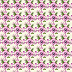 Watercolor floral pattern with pink anemones