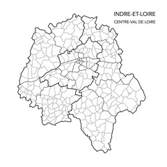 Vector Map of the Geopolitical Subdivisions of The Département De L’Indre-et-Loire Including Arrondissements, Cantons and Municipalities as of 2022 - Centre-Val de Loire