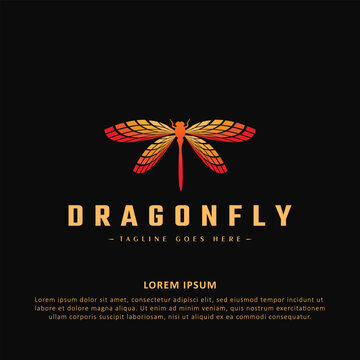 Unique colored illustration of the dragonfly. Rare dragonfly logo, colorful dragonfly animal emblem idea vector logos template.