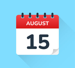 August 15 - Calendar icon in flat design. Vector illustration