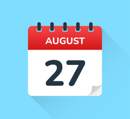 August 27, twenty-seven of the month. Vector flat design of daily calendar icon. Date and day of the year.